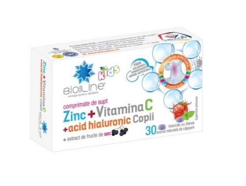 ZINC VITAMINA C ACID HIALURONIC PT COPII 30CP MASTICABILE HELCOR