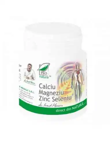 Calciu Magneziu Zinc Seleniu 150 capsule Pro Natura, VITAMINE SI MINERALE