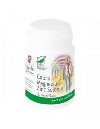 Calciu Magneziu Zinc Seleniu 60 capsule Pro Natura, VITAMINE SI MINERALE