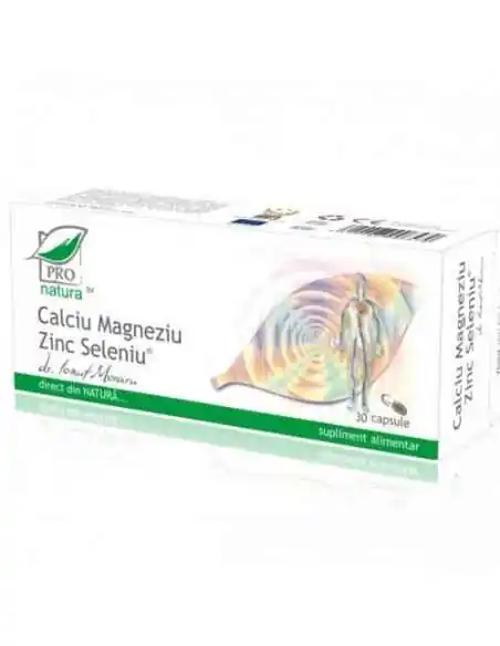 Calciu Magneziu Zinc Seleniu 30 capsule Pro Natura, VITAMINE SI MINERALE