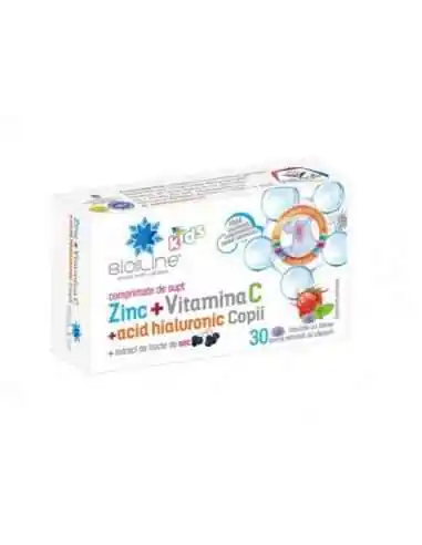 ZINC+VITAMINA C+ACID HIALURONIC PT COPII 30CP MASTICABILE HELCOR, VITAMINE SI MINERALE