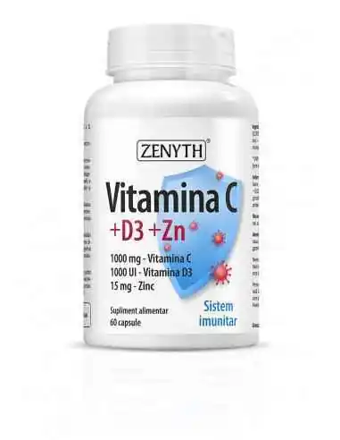 Vitamina C + D3 + Zn 60 capsule Zenyth, VITAMINE SI MINERALE