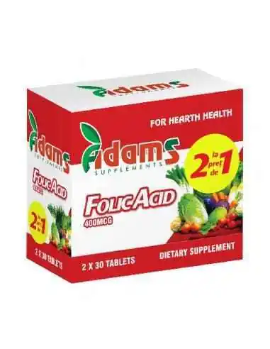 ACID FOLIC 400µg 30CPR 1+1 GRATIS Adams Vision, VITAMINE SI MINERALE