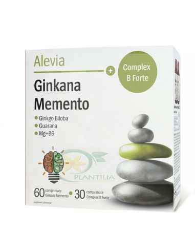 Ginkana Memento 60 comprimate + Complex B Forte 30 comprimate Alevia
Pachet promoţional Ginkana Extra ce conţine Ginkana Memento