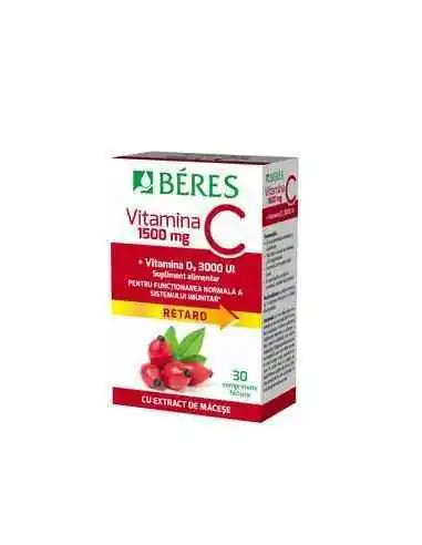 VITAMINA C 1500MG + VITAMINA D3 3000UI 30CPR BERES, Raceala si gripa