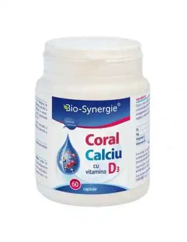 Calciu Coral + D3 60 capsule Bio-Synergie, VITAMINE SI MINERALE