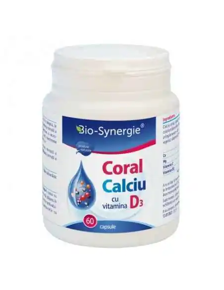 Calciu Coral + D3 60 capsule Bio-Synergie, VITAMINE SI MINERALE