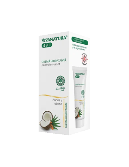 Crema de fata hidratanta cu Ulei de cocos si Catina pentru ten uscat  75ml  Viva Natura, Sanatatea pielii