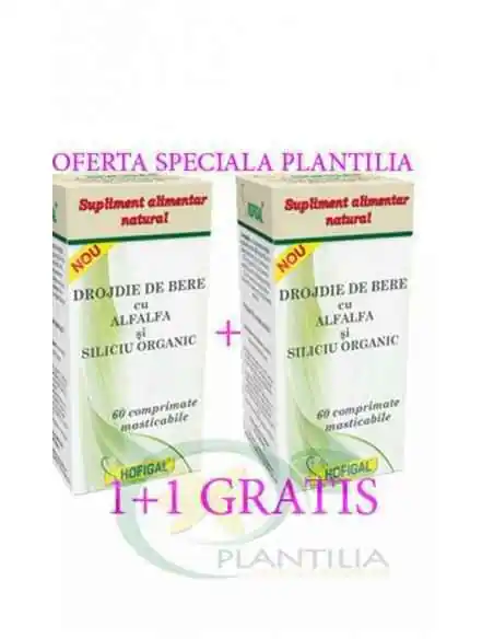 Drojdie de bere cu AlfAlfa si Siliciu Organic 60 comprimate 1+1 GRATIS Hofigal, Stres
