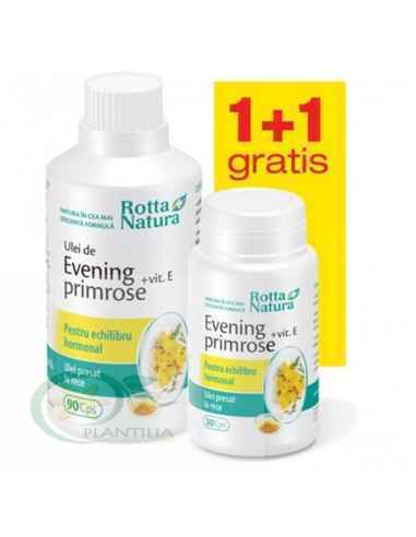 Evening Primrose + Vitamina E 90 capsule + 30 capsule GRATUIT Rotta Natura, Tulburari Hormonale
