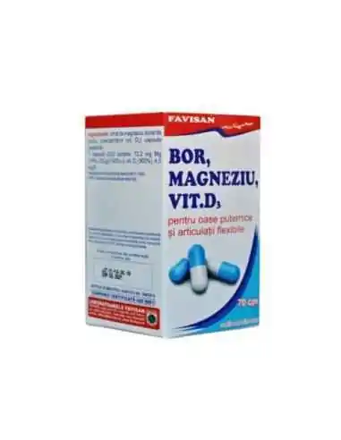 BOR, MAGNEZIU, VITAMINA D3 70 capsule Favisan, REMEDII NATURISTE