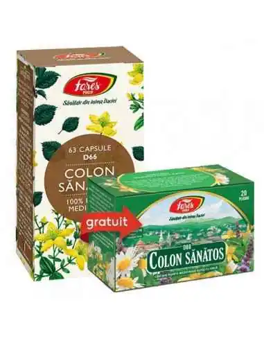 Pachet Colon Sanatos 63 capsule + Ceai Colon Sanatos 20 plicuri Gratuit Fares, Colon iritabil, Enterocolite