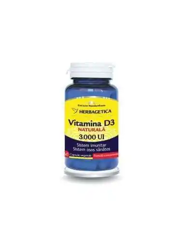 VITAMINA D3 NATURALA 3000 UI 60 CPS VEGETALE Herbagetica, REMEDII NATURISTE