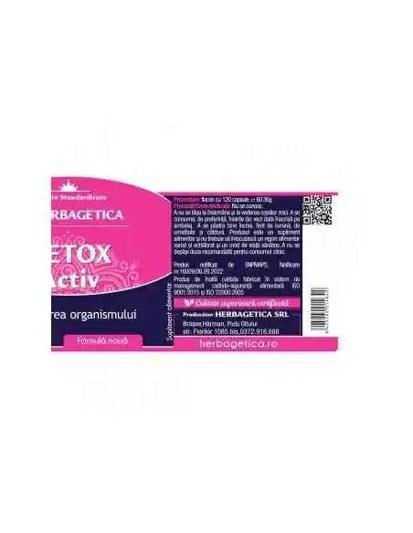 Detox Activ 120 capsule Herbagetica, Slabire