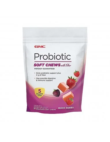 Gnc Probiotic Soft Chews With Fiber, Probiotice Caramele Cu Fibre, Cu Aroma De Fructe, 30 Caramele