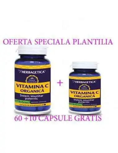 Vitamina C Organica 60 + 10 capsule GRATUIT Herbagetica, VITAMINE SI MINERALE