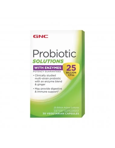 Gnc Probiotic Solutions With Enzymes, Probiotic Cu Enzime Digestive 25 Miliarde Cfu, 30 Cps