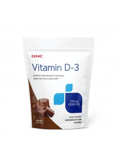 Gnc Vitamin Soft Chews D-3 1000 Iu, Vitamina D-3 1000 Ui Naturala 100% Din Lanolina, Cu Aroma De Ciocolata, 60 Caramele