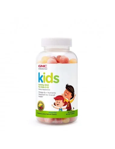 Gnc Milestones Kids Gummy Dha, Acizi Grasi Omega-3 Pentru Copii 2-12 Ani, Cu Aroma Naturala De Zmeura Si Lamaie, 120 Jeleuri