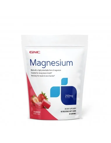 Gnc Magnesium 250 Mg, Magneziu, Cu Aroma Naturala De Capsuni, 60 Caramele