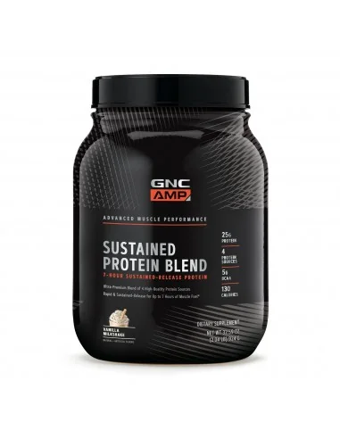 Gnc Amp Sustained Protein Blend, Amestec Proteic, Cu Aroma De Milkshake De Vanilie, 924 G