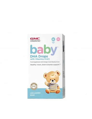 Gnc Milestones Baby Dha Drops With Vitamins D & E, Picaturi Cu Dha + Vitamina D Si E Pentru Bebelusi, 60 Ml