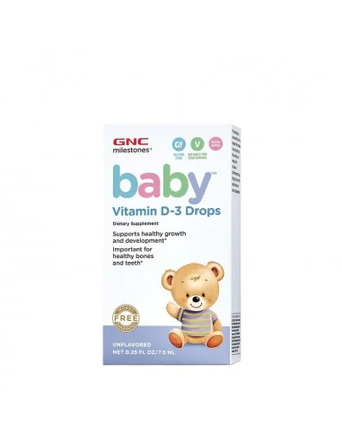 Gnc Milestones Baby Vitamin D-3 Drops, Vitamina D-3 Picaturi Pentru Bebelusi Naturala 100%  Din Lanolina, 7.5 Ml