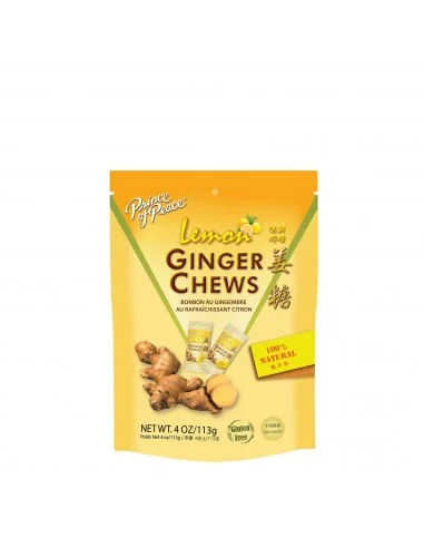 Prince Of Peace Ginger Chews, Caramele Cu Ghimbir 100% Naturale Cu Aroma De Lamaie, 28 Caramele