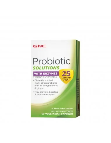 Gnc Probiotic Solutions With Enzymes, Probiotic Cu Enzime Digestive 25 Miliarde Cfu, 60 Cps