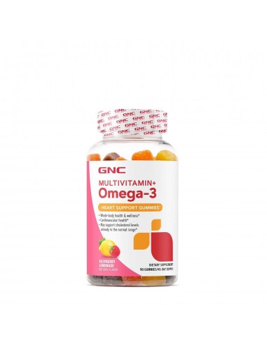 Gnc Multivitamin + Omega-3 Heart Support Gummies, Jeleuri Cu Multivitamine Si Omega-3 Cu Aroma De Limonada De Zmeura, 90 Jeleuri