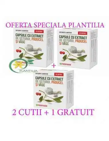 Capsule cu extract de Usturoi, Paducel şi Vasc 30 cps Pachet 2+1 GRATUIT Parapharm, REMEDII NATURISTE