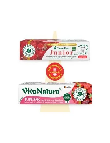 Pasta dinti GennaDent Junior Capsuni 80ml Viva Natura - Plantilia