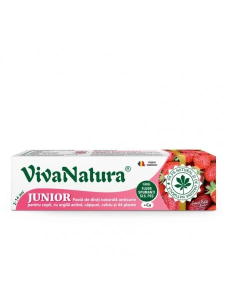 Pasta dinti GennaDent Junior Capsuni 80ml Viva Natura - Plantilia