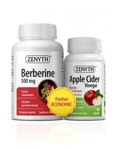 Pachet Berberine 500mg 60 cps + Apple Cider Vinegar 60 cps Zenyth - Plantilia