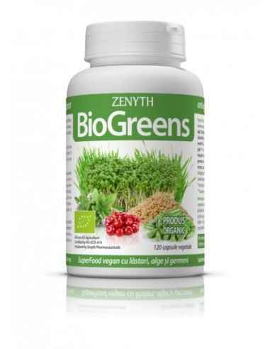 Biogreens 120 capsule Zenyth PharmaceuticalsBioGreens este un produs 100% natural, organic și vegan, care conține super-alimente