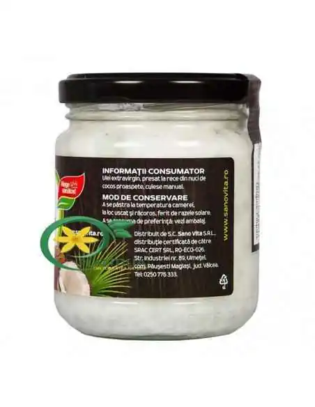 Ulei de Cocos Ecologic 200 ml SanoVita, ULEIURI VEGETALE