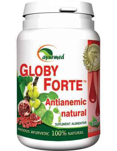 Globy Forte 50 tablete Ayurmed
Prin aportul de vitamine si minerale, favorizeaza absorbtia fierului si ajuta la sinteza hemoglo