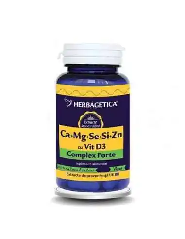 Ca + Mg + Se + Si + Zn cu D3 - Complex Forte 120 capsule Herbagetica, VITAMINE SI MINERALE