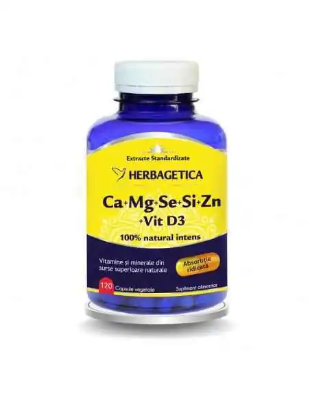 Ca + Mg + Se + Si + Zn cu D3 - Complex Forte 120 capsule Herbagetica, VITAMINE SI MINERALE