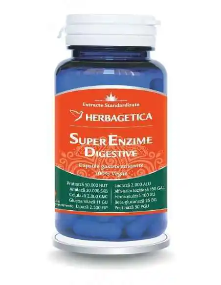 Super Enzime Digestive 60 cps - Herbagetica, REMEDII NATURISTE