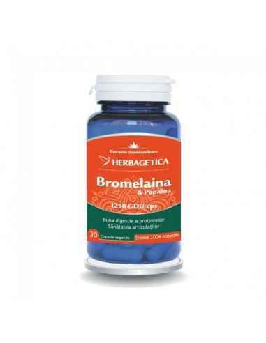 BROMELAINA & PAPAINA 30 capsule Herbagetica, Splina si pancreas