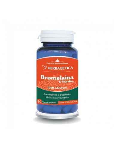 BROMELAINA & PAPAINA 60 capsule Herbagetica, Splina si pancreas