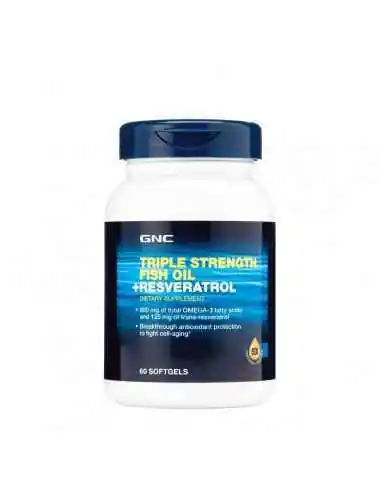 TRIPLE STRENGTH FISH OIL + RESVERATROL, ULEI DE PESTE SI RESVERATROL, 60 CPS- GNC, REMEDII NATURISTE