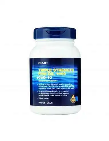 TRIPLE STRENGTH FISH OIL 1400 + COQ-10, ULEI DE PESTE SI COENZIMA Q-10, 60 CPS- GNC, REMEDII NATURISTE