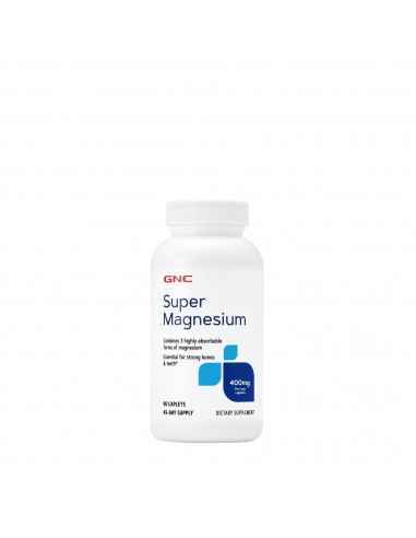 GNC Super Magneziu 400 mg
Magneziu se regaseste in proportie de 50% in oase, iar cealalta jumatate se regaseste in tesuturi si 