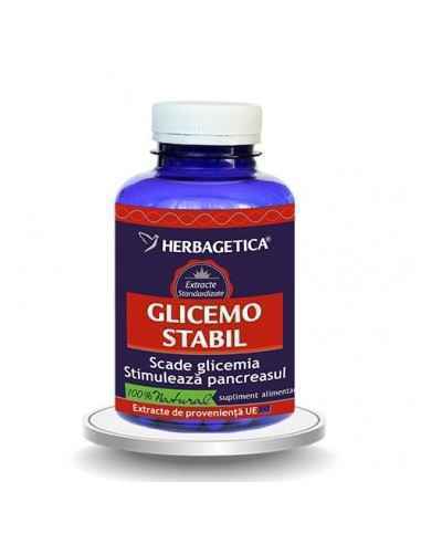 Glicemostabil
Stabilizează valorile glicemiei, stimulează activitatea pancreasului, reduce colesterolul, hipoglicemiant