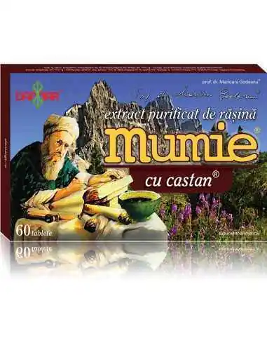 Mumie Extract Purificat de Rasina cu Castan  60 tablete Damar, VITAMINE SI MINERALE