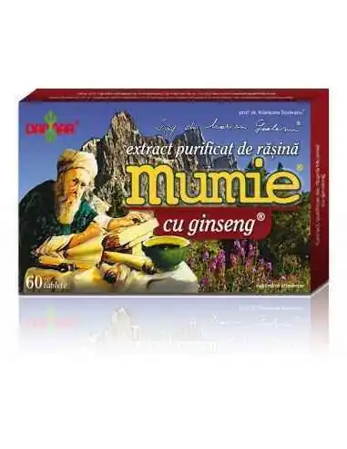 Mumie Extract Purificat de Rasina cu Ginseng 60 tablete Damar, VITAMINE SI MINERALE