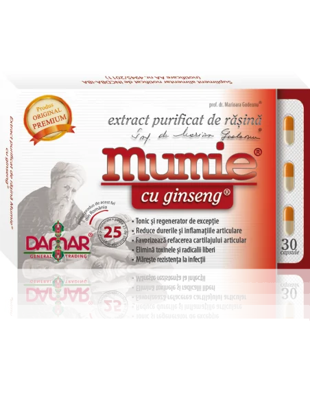 Mumie Extract Purificat de Rasina cu Ginseng 30 capsule  Damar, VITAMINE SI MINERALE