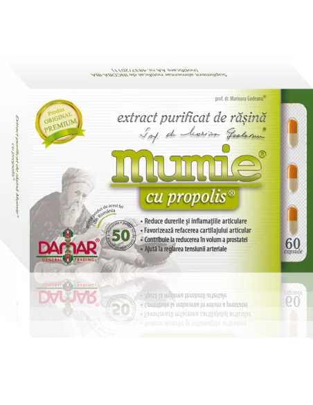 Mumie Extract Purificat de Rasina cu Propolis 60 capsule Damar, VITAMINE SI MINERALE